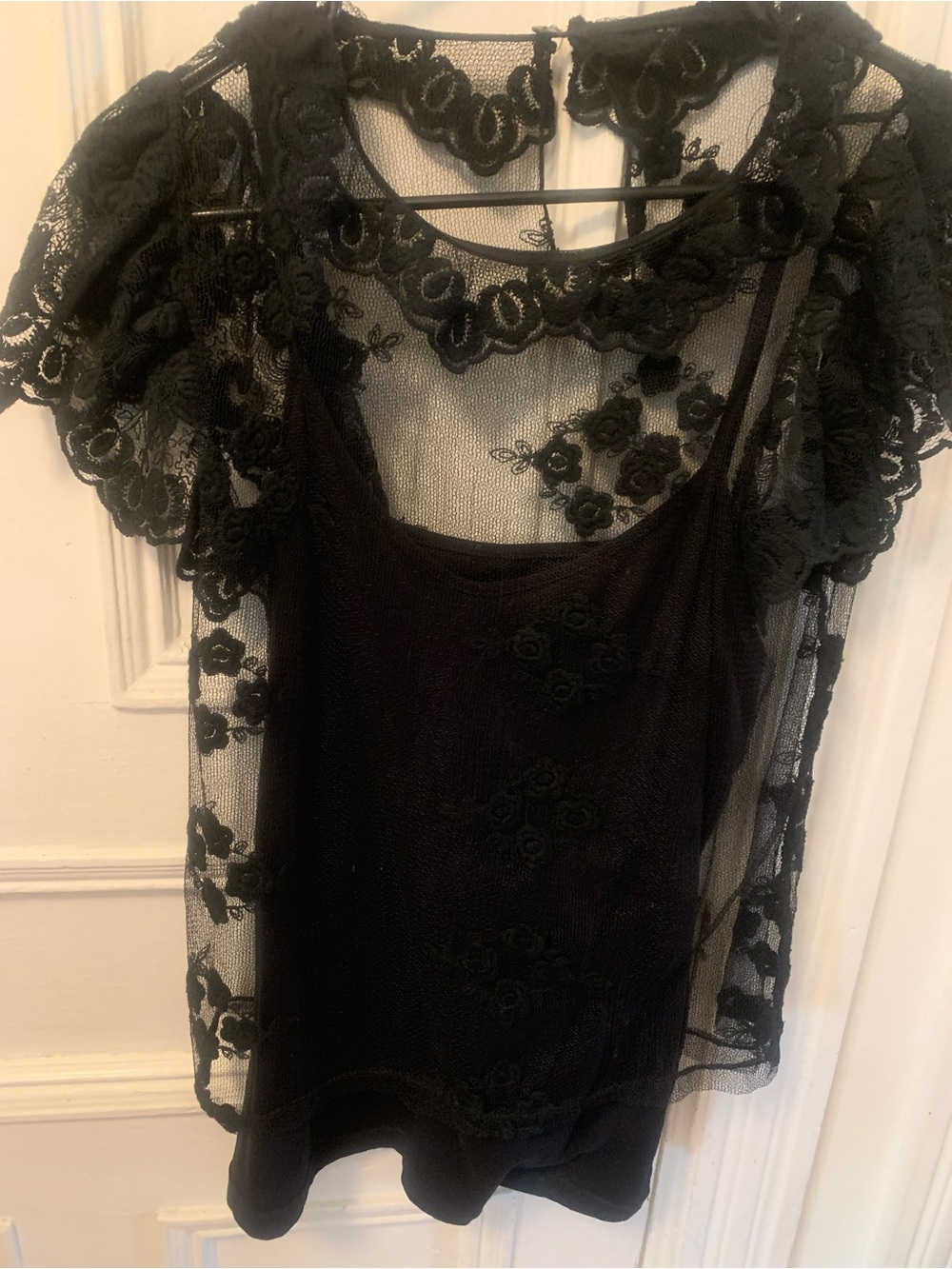 Zara Black Lace Overlay Top with Inner Camisole
